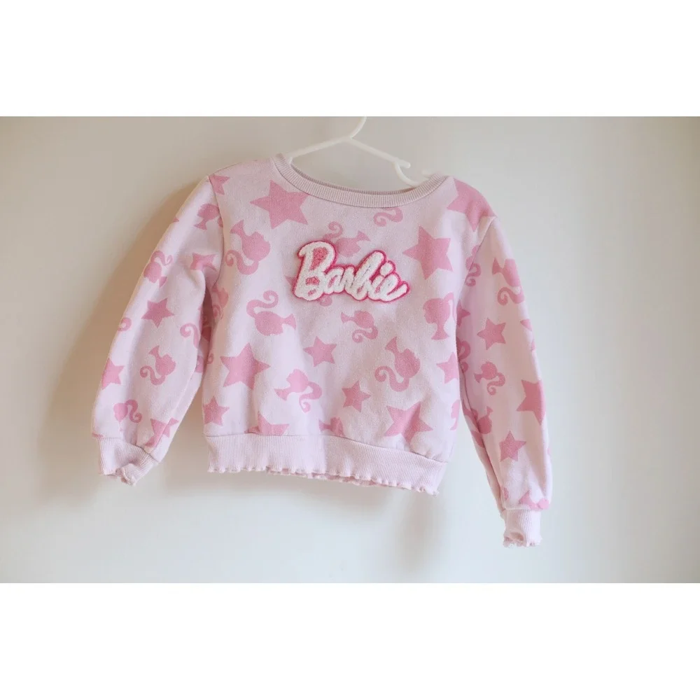 Mattel Barbie Girls 3T Pink Chenille Sweatshirt Star Print Pullover Toddler Girl